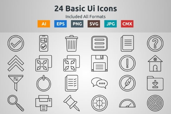 24 Basic UI Outline Icons: A Versatile Asset for Modern Design Projects