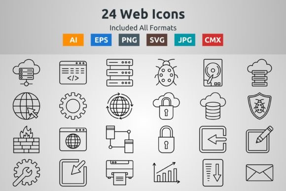 24 Web Outline Icons Overview