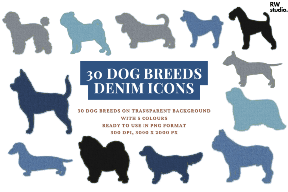 30 Dog Breeds Denim Icons Animal Artclip: A Versatile Design Resource for Creators