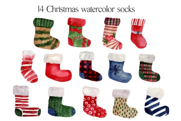 Watercolor Christmas Socks PNG for Creative Use